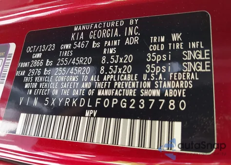 2023 Kia Sorento Sx из США, поврежденный, VIN 5XYRKDLF0PG237780